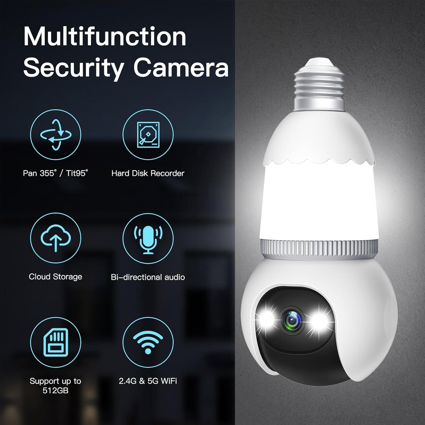 š„š„š„LAST DAY ONLY 49% OFFš„š„-4MP Light Bulb Security Camera 5G&2.4GHz Wireless Outdoor Indoor Camera with Night Vision
