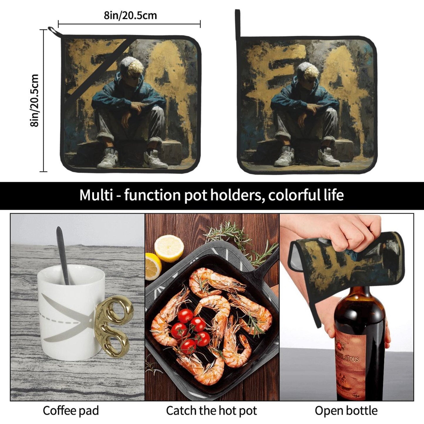 Square Heat Resistant Pads Set of 2 – Durable Insulated Kitchen Counter and Dining Table Protectors, Non-Slip Multi-Purpose Hot Pads