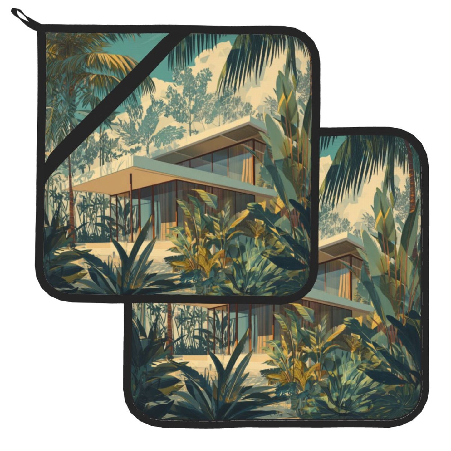 Square Heat Resistant Pads Set of 2 – Durable Non-Slip Kitchen and Dining Table Protectors with Artistic Printed Design