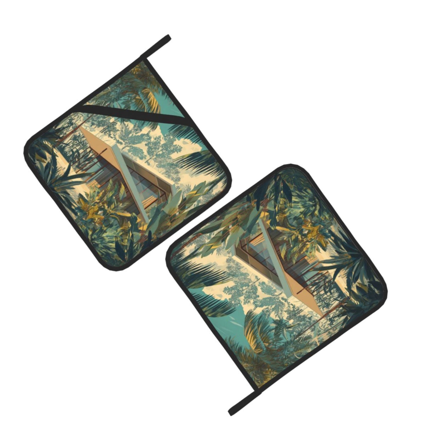 Square Heat Resistant Pads Set of 2 – Durable Non-Slip Kitchen and Dining Table Protectors with Artistic Printed Design