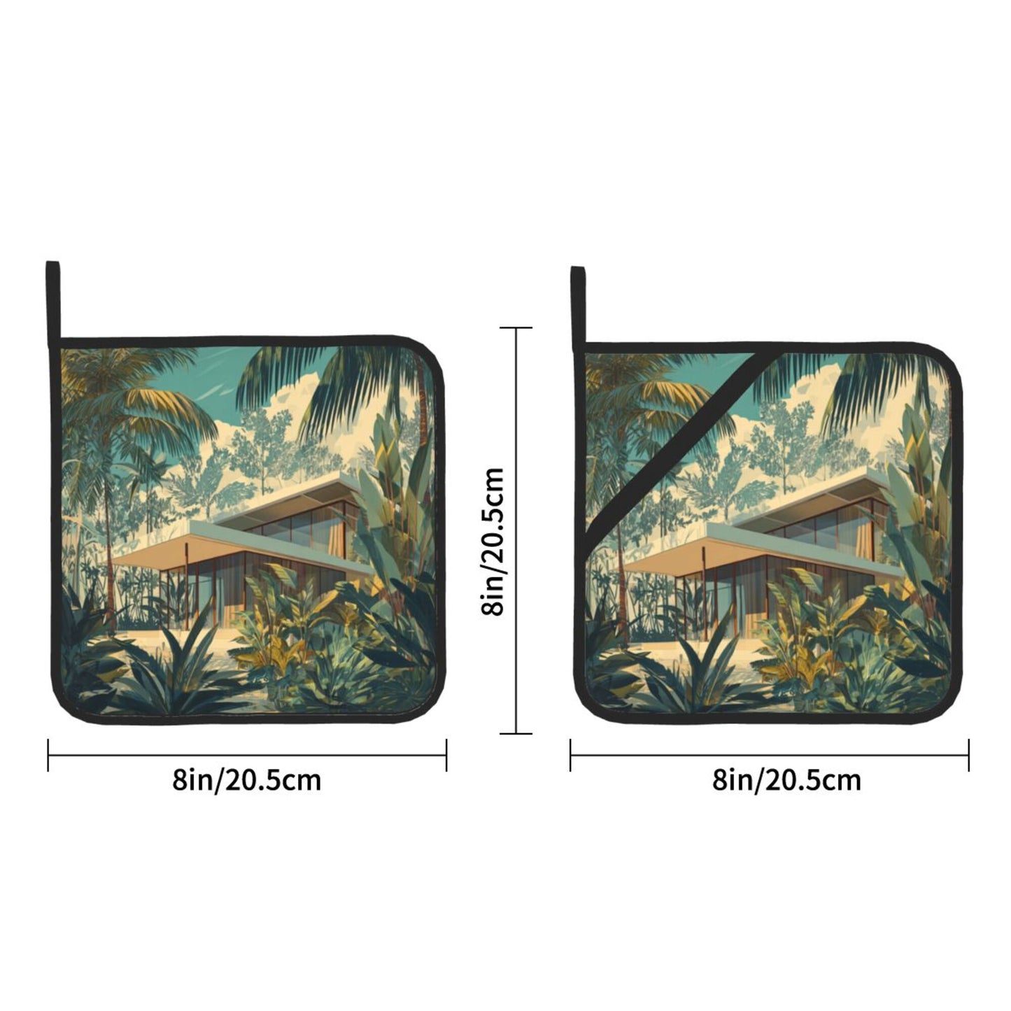 Square Heat Resistant Pads Set of 2 – Durable Non-Slip Kitchen and Dining Table Protectors with Artistic Printed Design