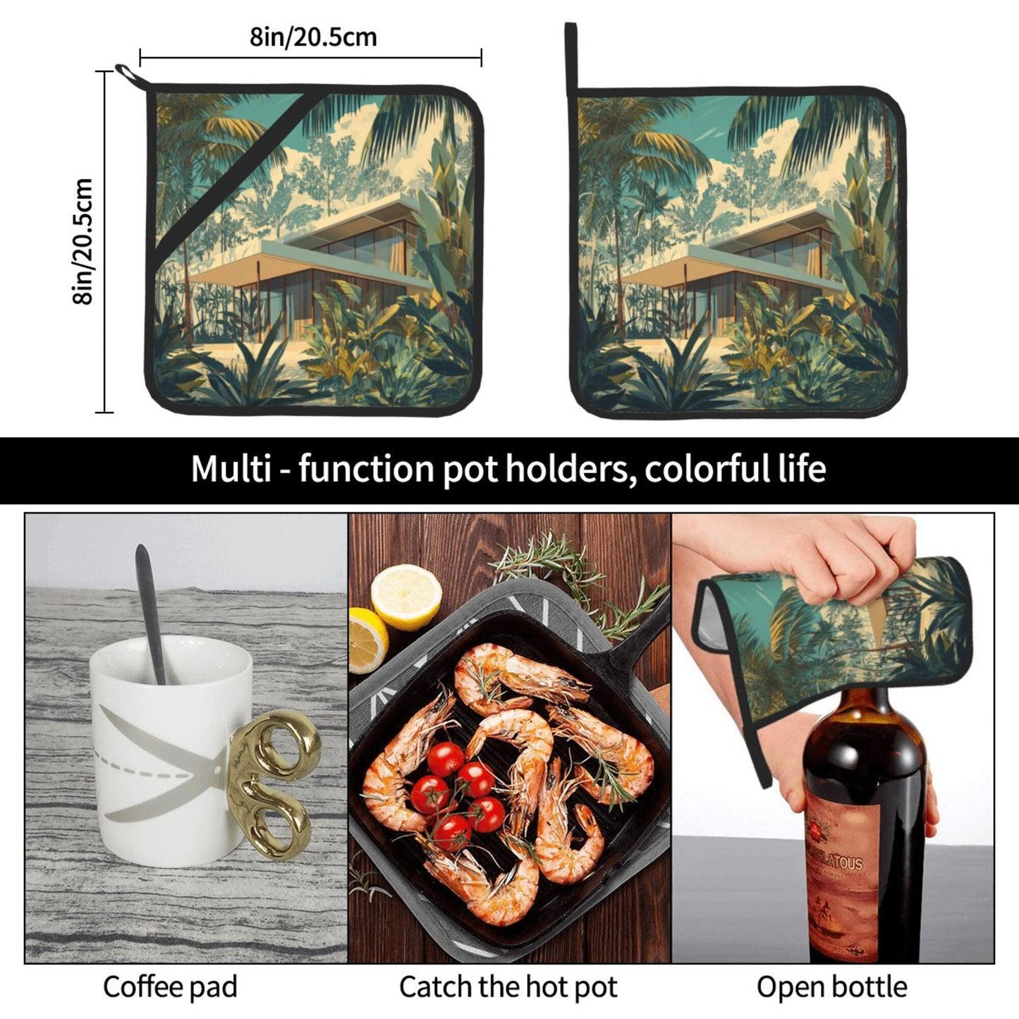 Square Heat Resistant Pads Set of 2 – Durable Non-Slip Kitchen and Dining Table Protectors with Artistic Printed Design