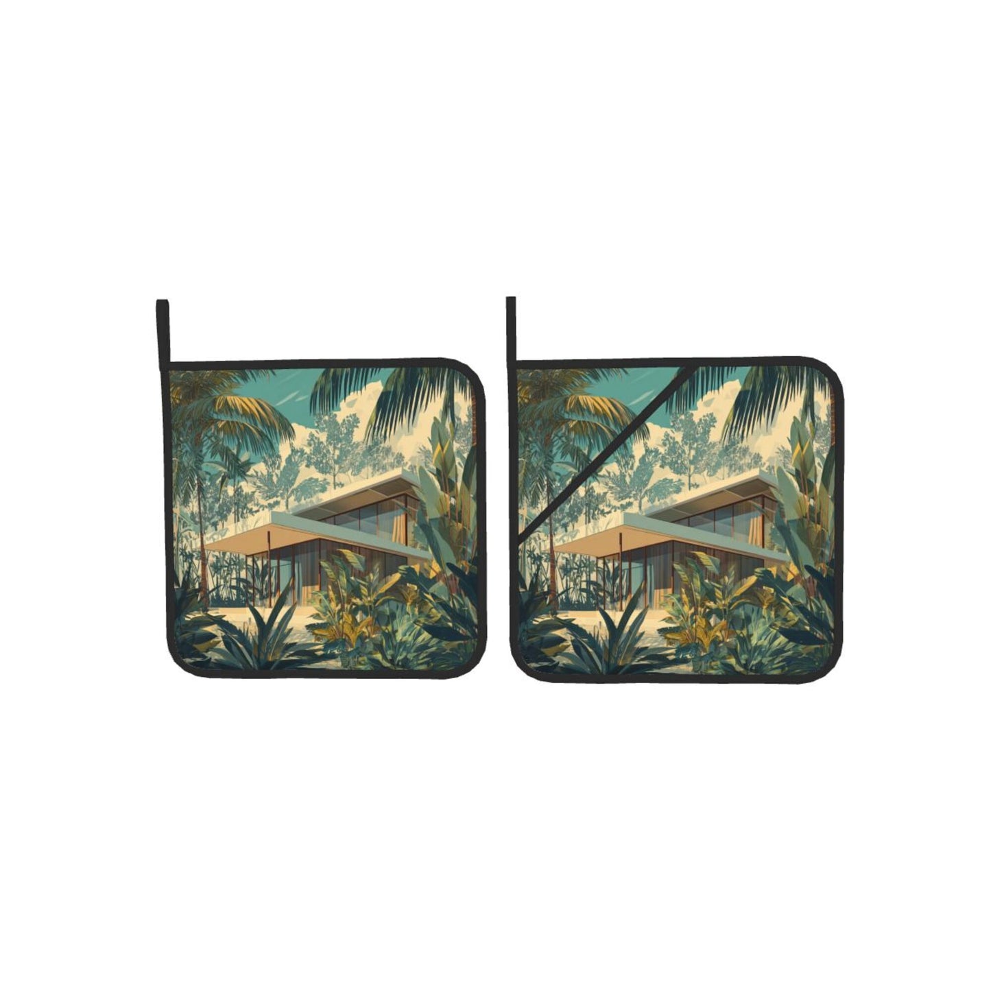 Square Heat Resistant Pads Set of 2 – Durable Non-Slip Kitchen and Dining Table Protectors with Artistic Printed Design