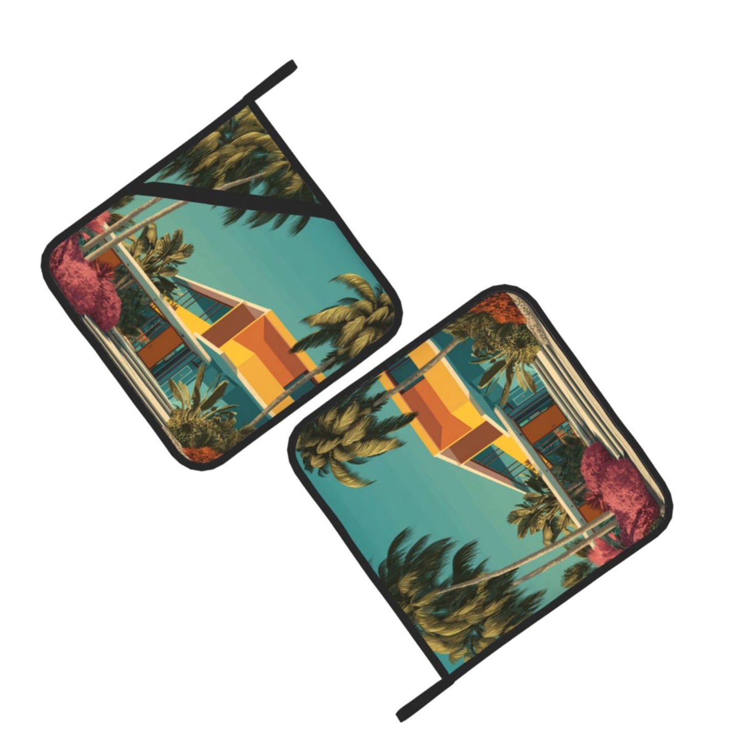 Square Heat Resistant Pads Set of 2 – Durable Non-Slip Kitchen and Dining Table Protectors with Tropical Modern Print