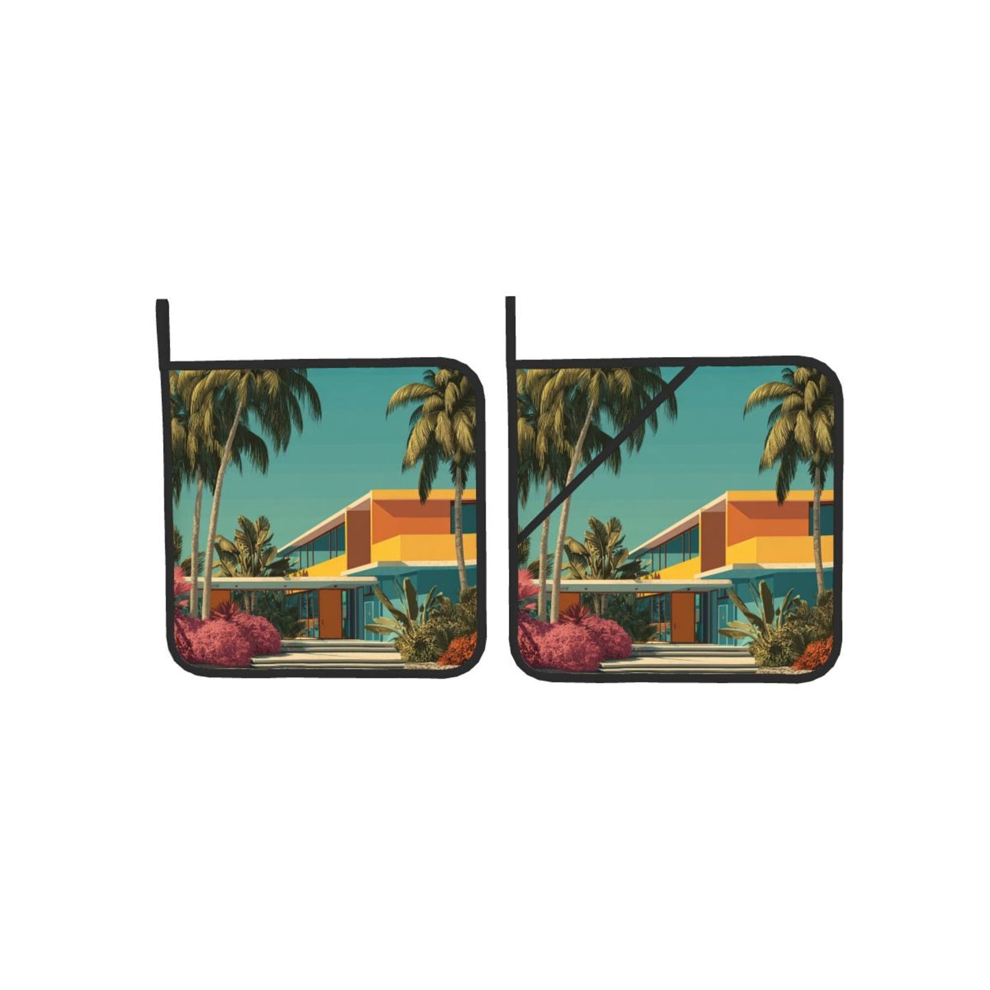 Square Heat Resistant Pads Set of 2 – Durable Non-Slip Kitchen and Dining Table Protectors with Tropical Modern Print