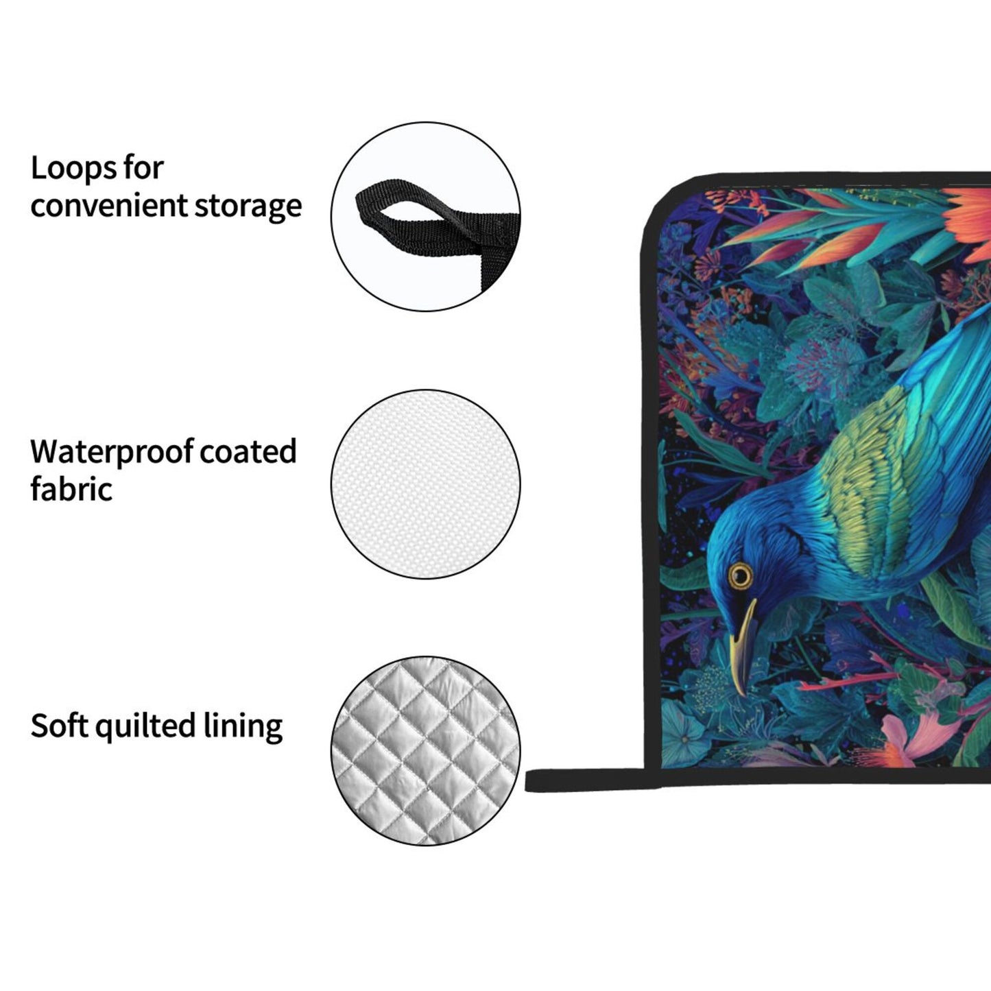 Square Heat Resistant Pads Set of 2 – Kitchen and Dining Protectors with Blue Tropical Bird & Floral Design
