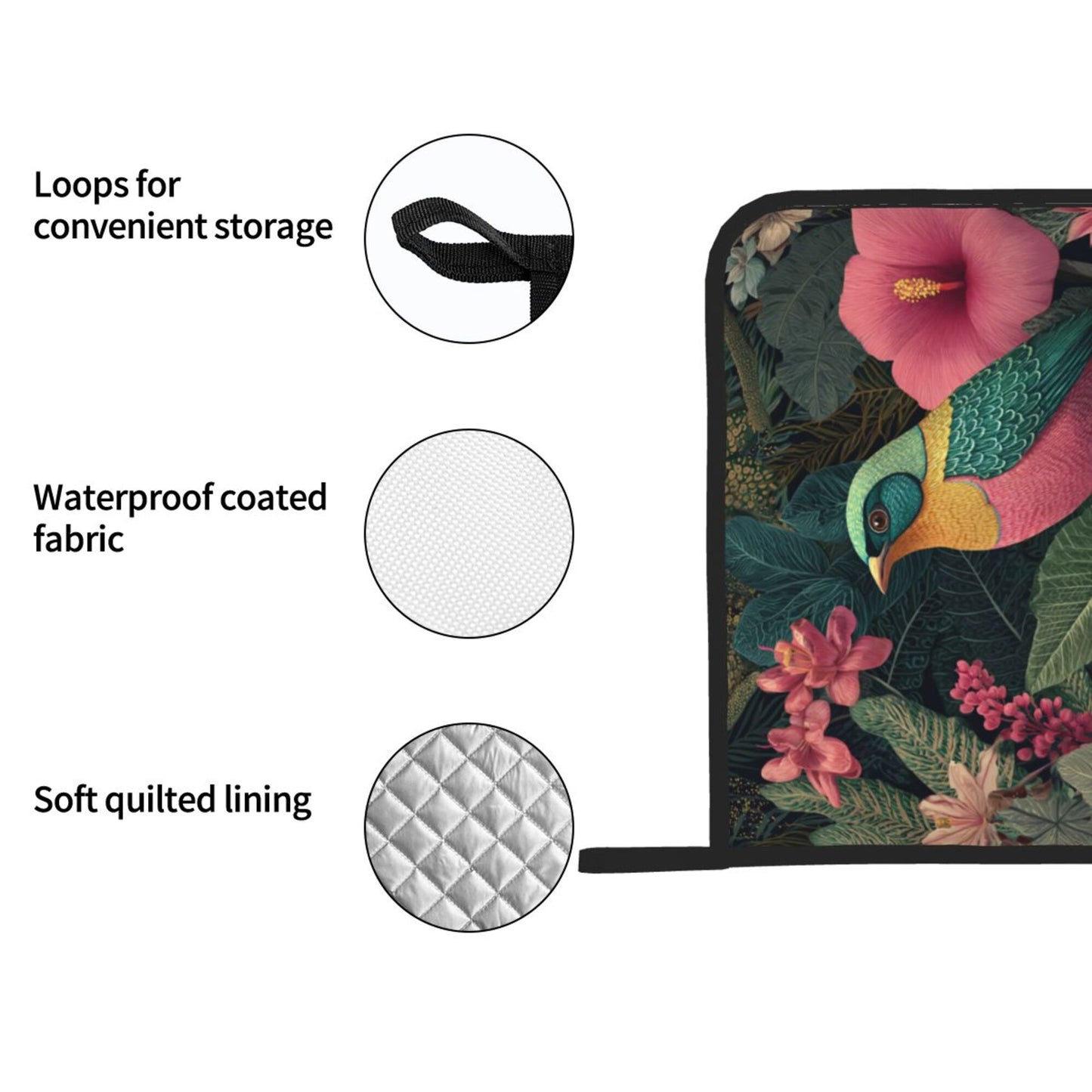 Square Heat Resistant Pads Set of 2 – Kitchen & Dining Protectors with Bird and Floral Artwork