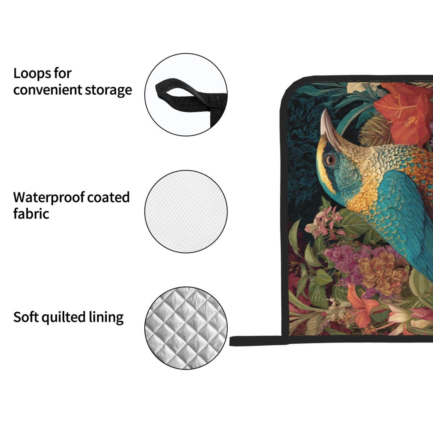 Square Heat Resistant Pads Set of 2 – Multi-Purpose Kitchen & Dining Protectors with Blue-Green Bird & Floral Design
