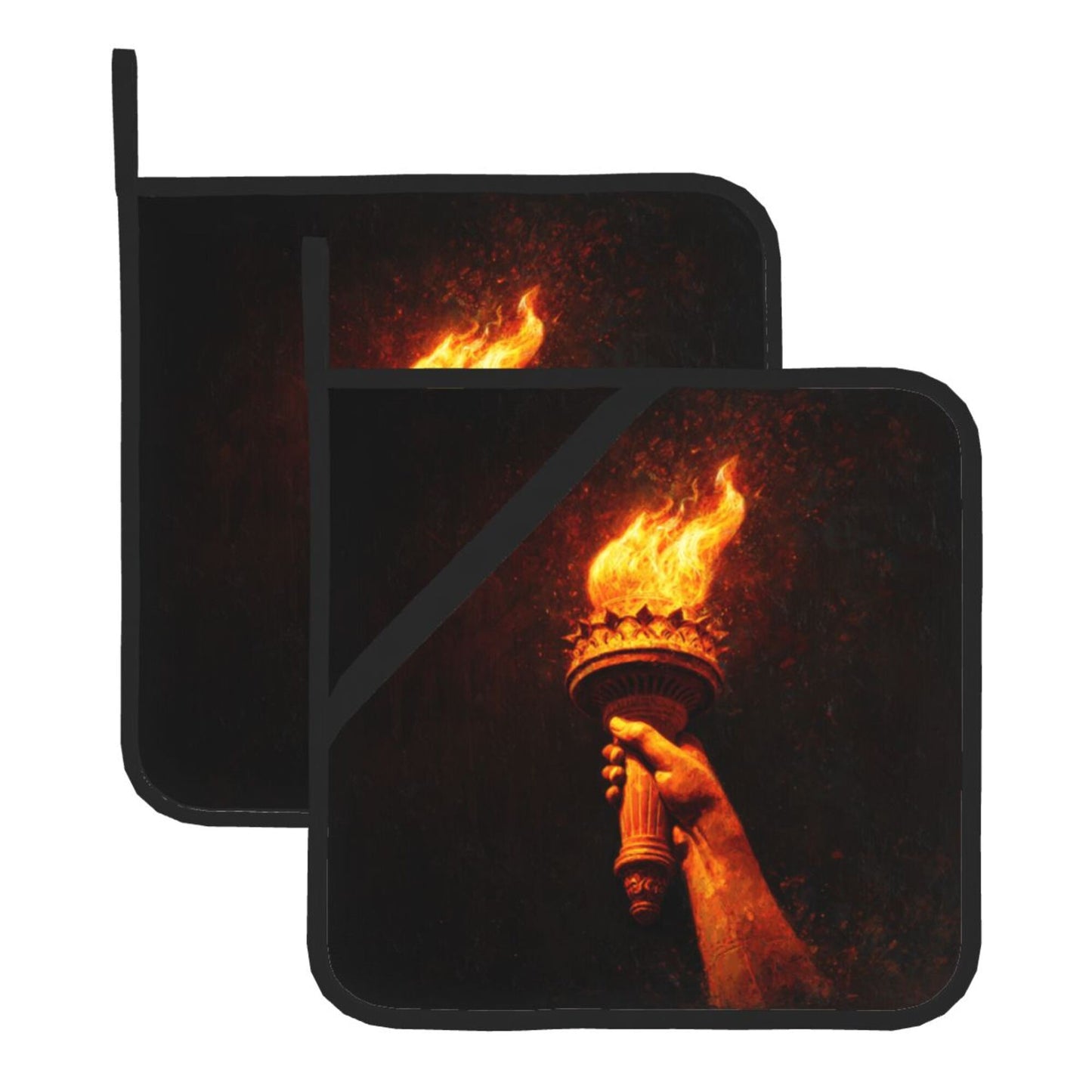 Square Heat Resistant Pads Set of 2 – Kitchen & Dining Protectors with Torch Flame Design