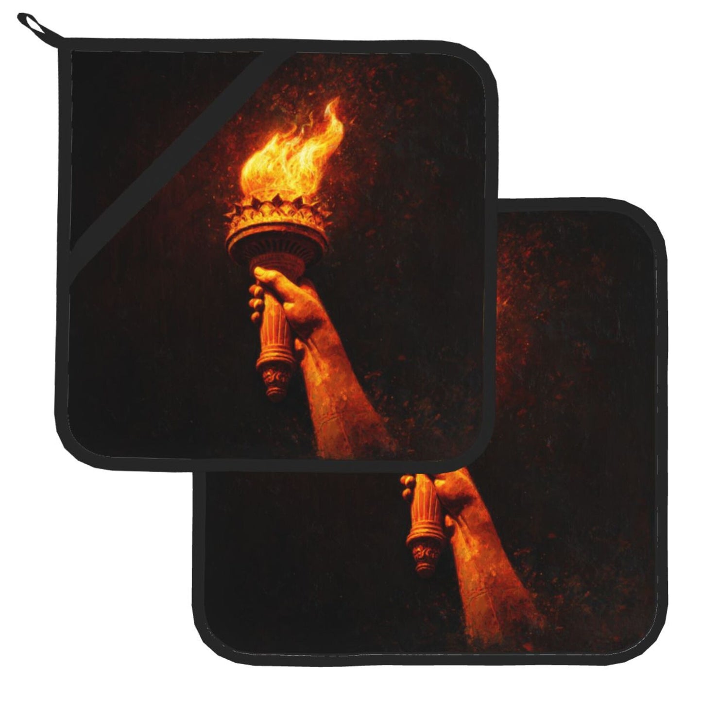 Square Heat Resistant Pads Set of 2 – Kitchen & Dining Protectors with Torch Flame Design