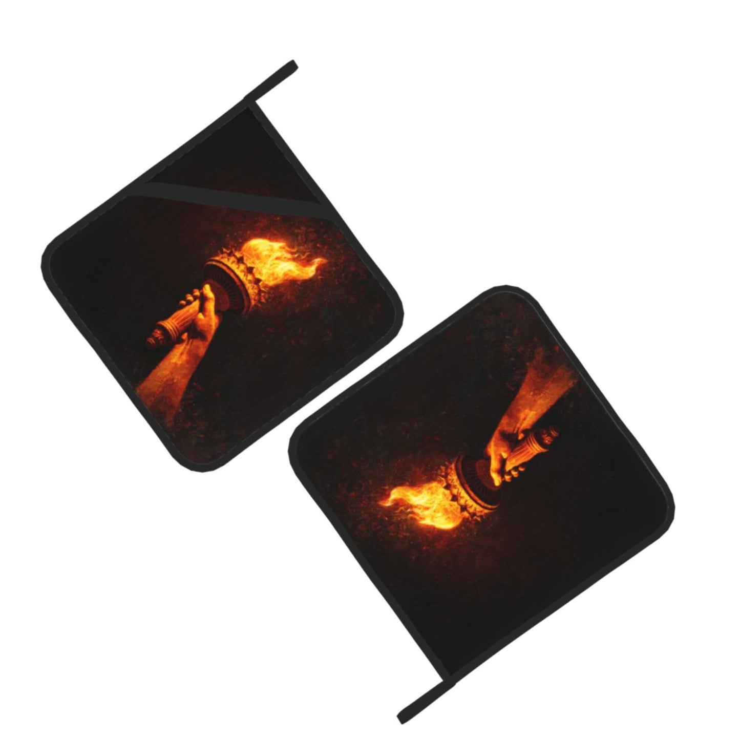 Square Heat Resistant Pads Set of 2 – Kitchen & Dining Protectors with Torch Flame Design