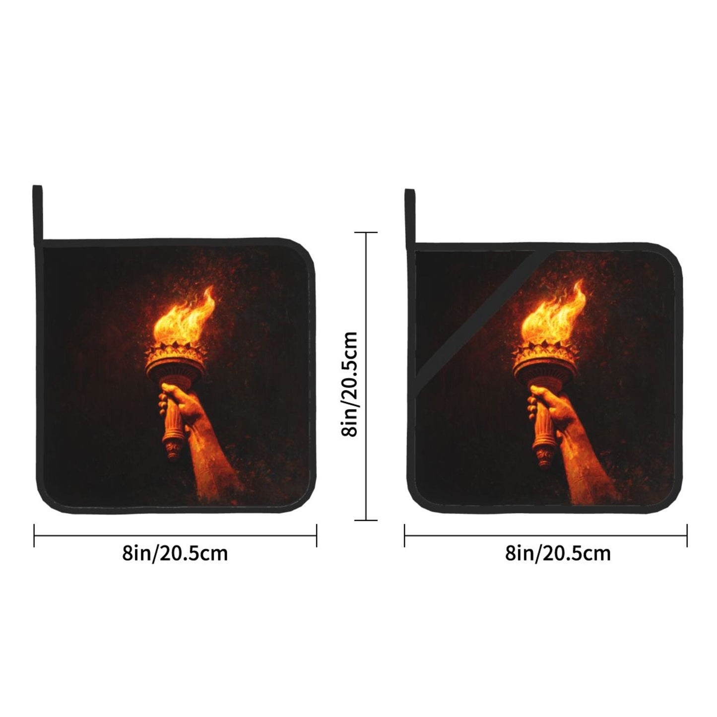 Square Heat Resistant Pads Set of 2 – Kitchen & Dining Protectors with Torch Flame Design