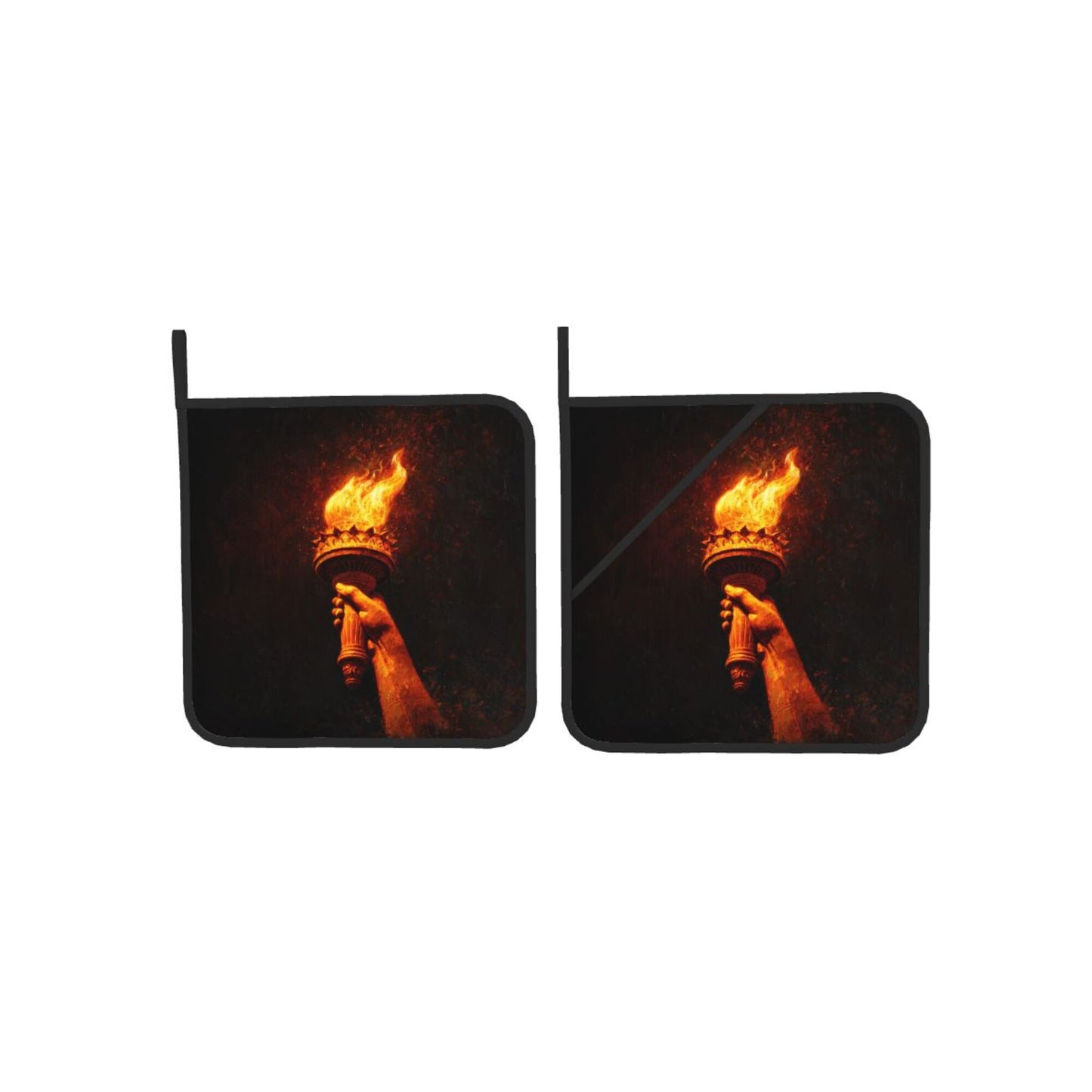 Square Heat Resistant Pads Set of 2 – Kitchen & Dining Protectors with Torch Flame Design