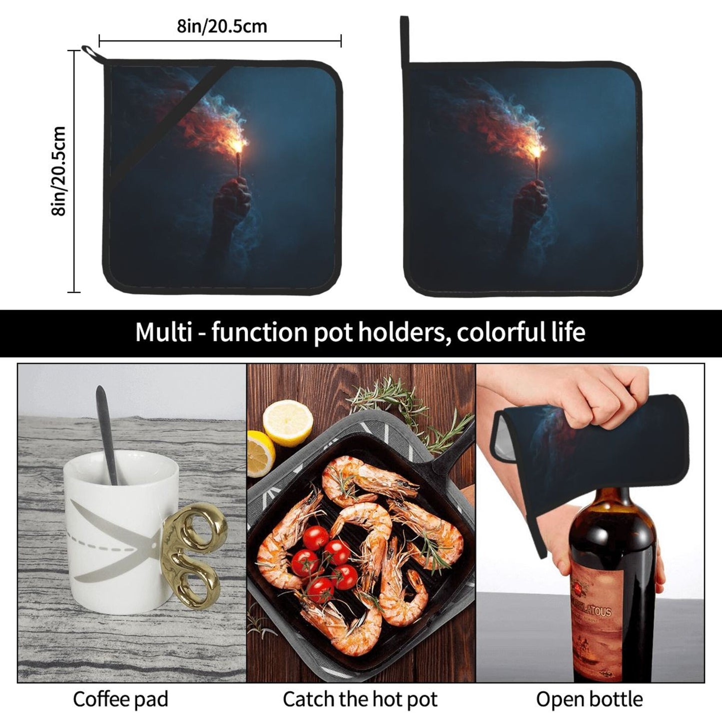 Square Heat Resistant Pads Set of 2 – Fire Light Design, Non-Slip Kitchen & Dining Protectors