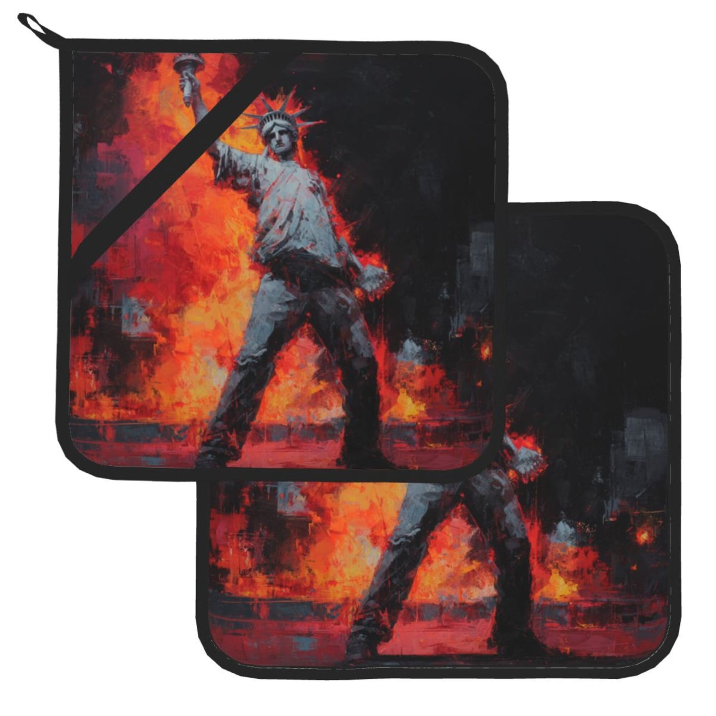 Square Heat Resistant Pads Set of 2 – Fire & Figure Art Design, Non-Slip Kitchen Table Protectors