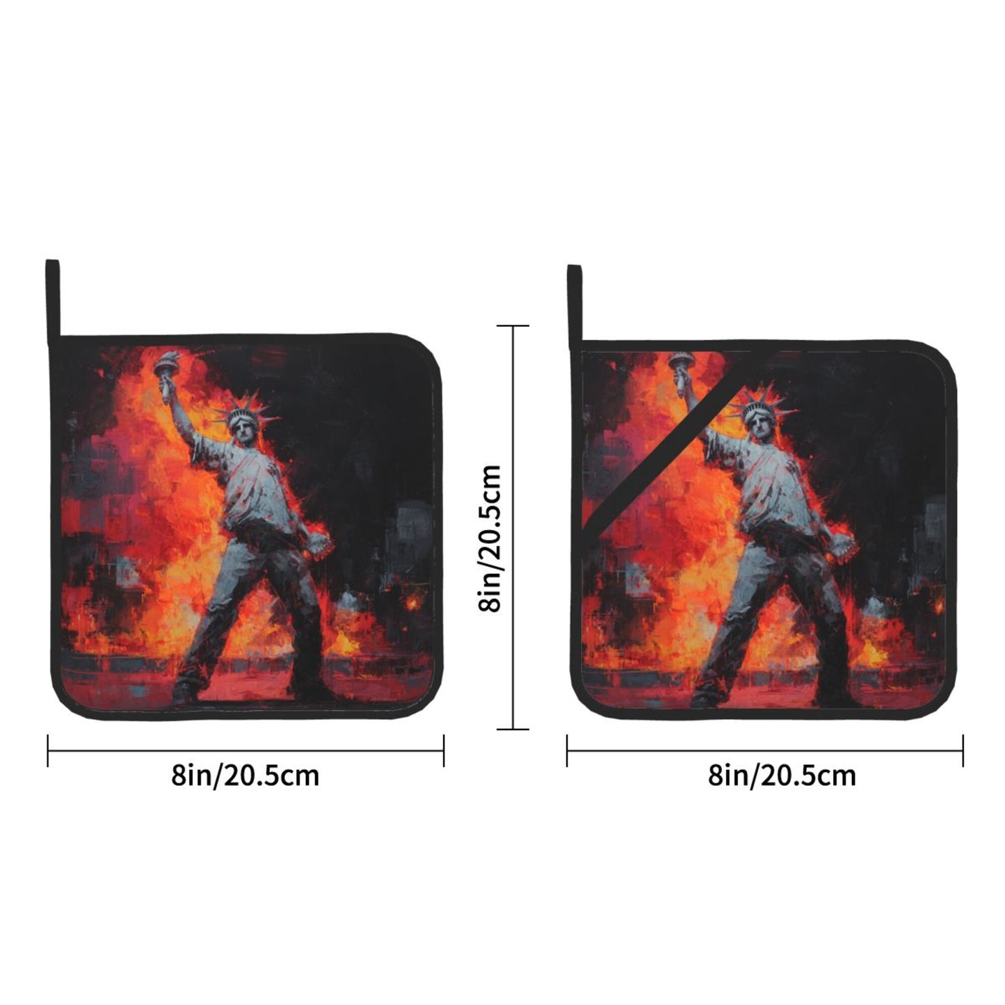 Square Heat Resistant Pads Set of 2 – Fire & Figure Art Design, Non-Slip Kitchen Table Protectors