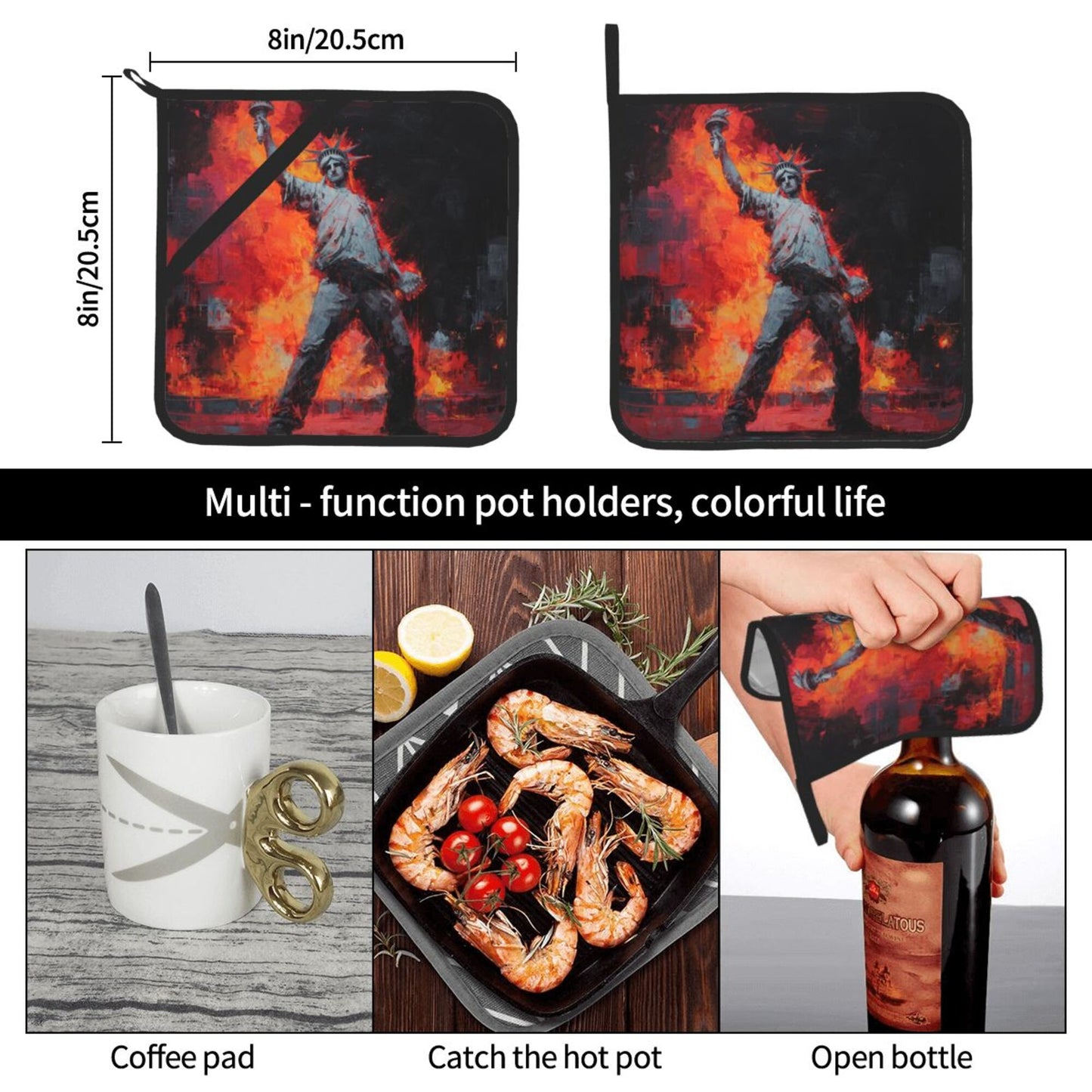 Square Heat Resistant Pads Set of 2 – Fire & Figure Art Design, Non-Slip Kitchen Table Protectors