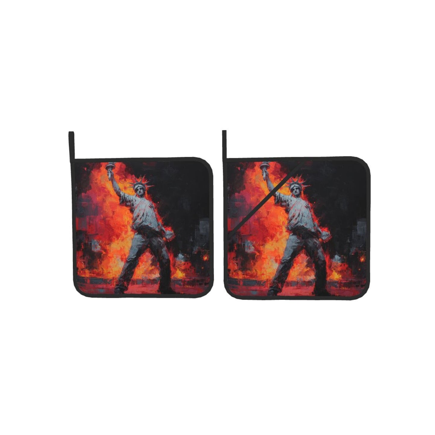 Square Heat Resistant Pads Set of 2 – Fire & Figure Art Design, Non-Slip Kitchen Table Protectors