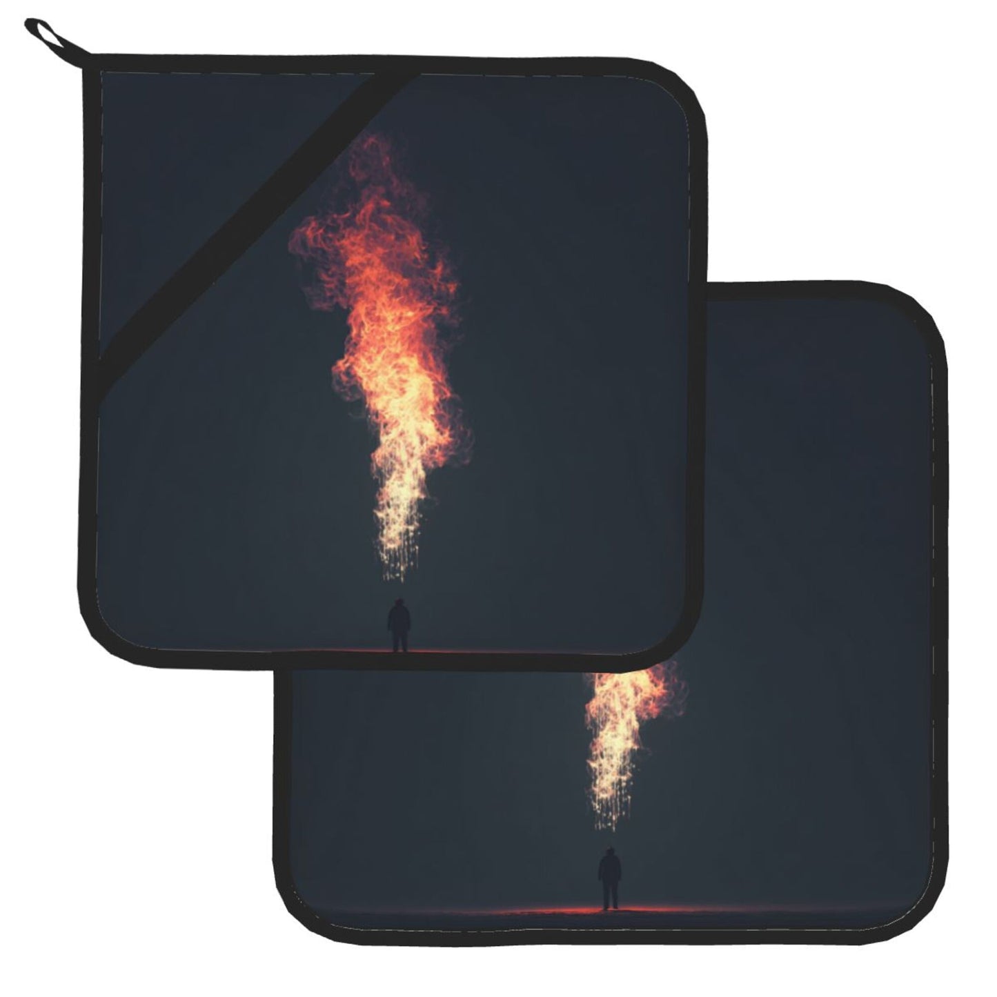 Square Heat Resistant Pads Set of 2 – Flame Jet Artistic Design, Non-Slip Kitchen & Dining Protectors