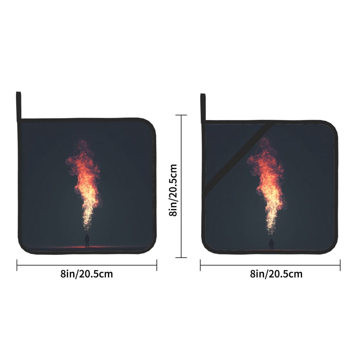 Square Heat Resistant Pads Set of 2 – Flame Jet Artistic Design, Non-Slip Kitchen & Dining Protectors