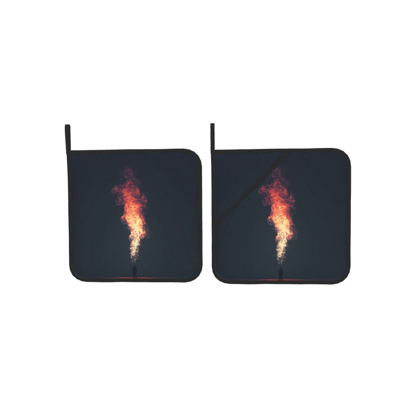 Square Heat Resistant Pads Set of 2 – Flame Jet Artistic Design, Non-Slip Kitchen & Dining Protectors