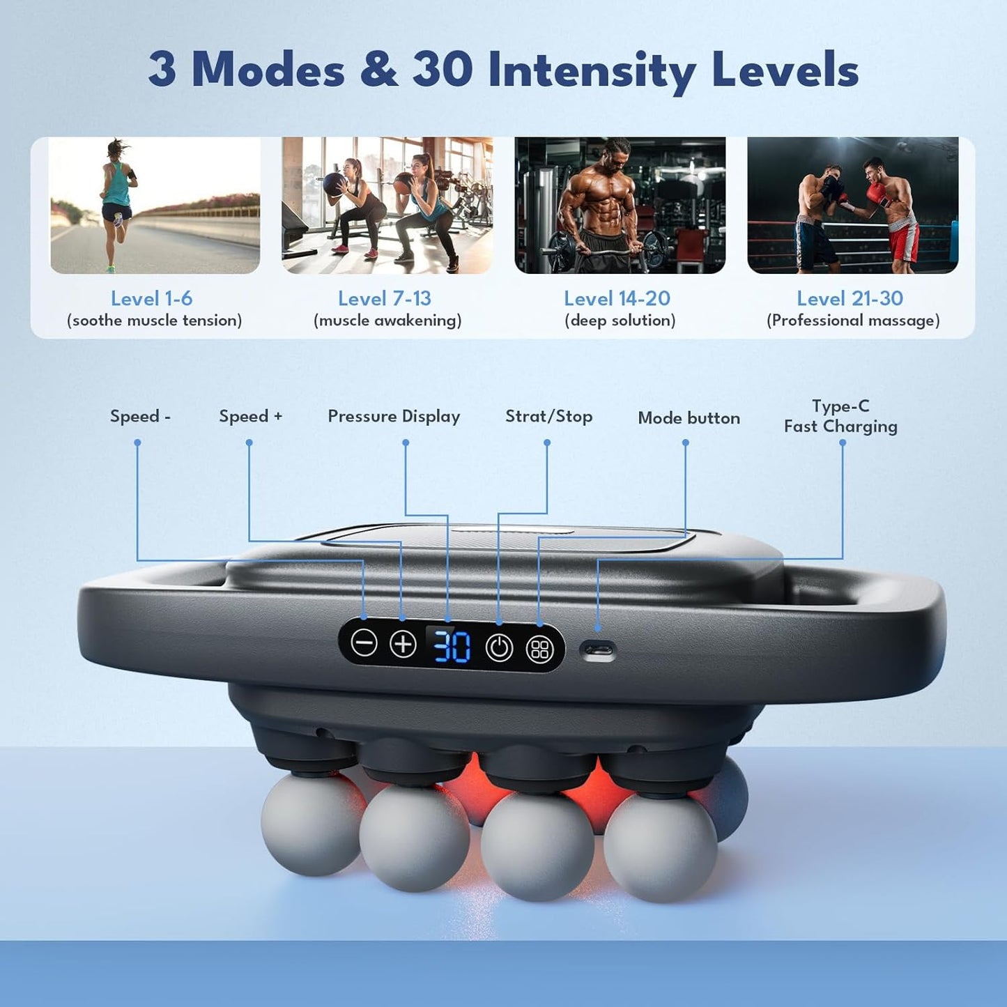 💥only $45.99 Last Day Promotion!-🔥16-Head Deep Tissue Massage Gun with 30 Speeds