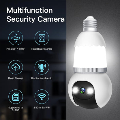 💥🔥🔥LAST DAY ONLY 49% OFF🔥🔥-4MP Light Bulb Security Camera 5G&2.4GHz Wireless Outdoor Indoor Camera with Night Vision