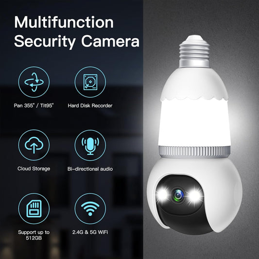 💥🔥🔥LAST DAY ONLY 49% OFF🔥🔥-4MP Light Bulb Security Camera 5G&2.4GHz Wireless Outdoor Indoor Camera with Night Vision