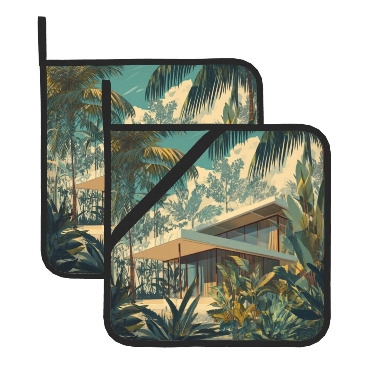 Square Heat Resistant Pads Set of 2 – Durable Non-Slip Kitchen and Dining Table Protectors with Artistic Printed Design