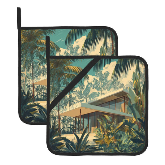 Square Heat Resistant Pads Set of 2 – Durable Non-Slip Kitchen and Dining Table Protectors with Artistic Printed Design