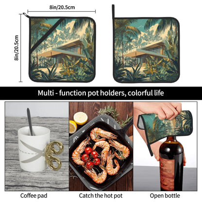 Square Heat Resistant Pads Set of 2 – Durable Non-Slip Kitchen and Dining Table Protectors with Artistic Printed Design