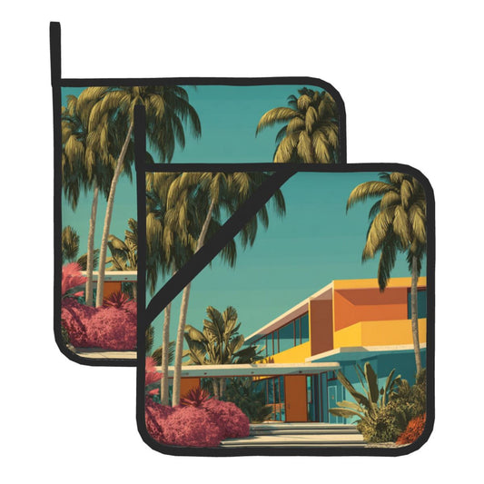 Square Heat Resistant Pads Set of 2 – Durable Non-Slip Kitchen and Dining Table Protectors with Tropical Modern Print