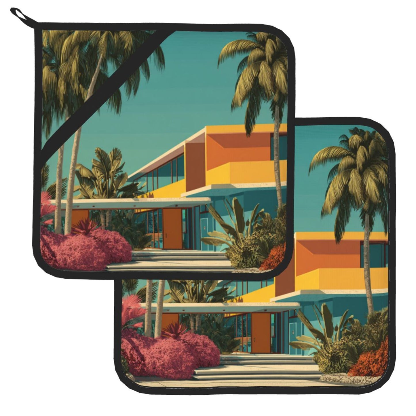 Square Heat Resistant Pads Set of 2 – Durable Non-Slip Kitchen and Dining Table Protectors with Tropical Modern Print