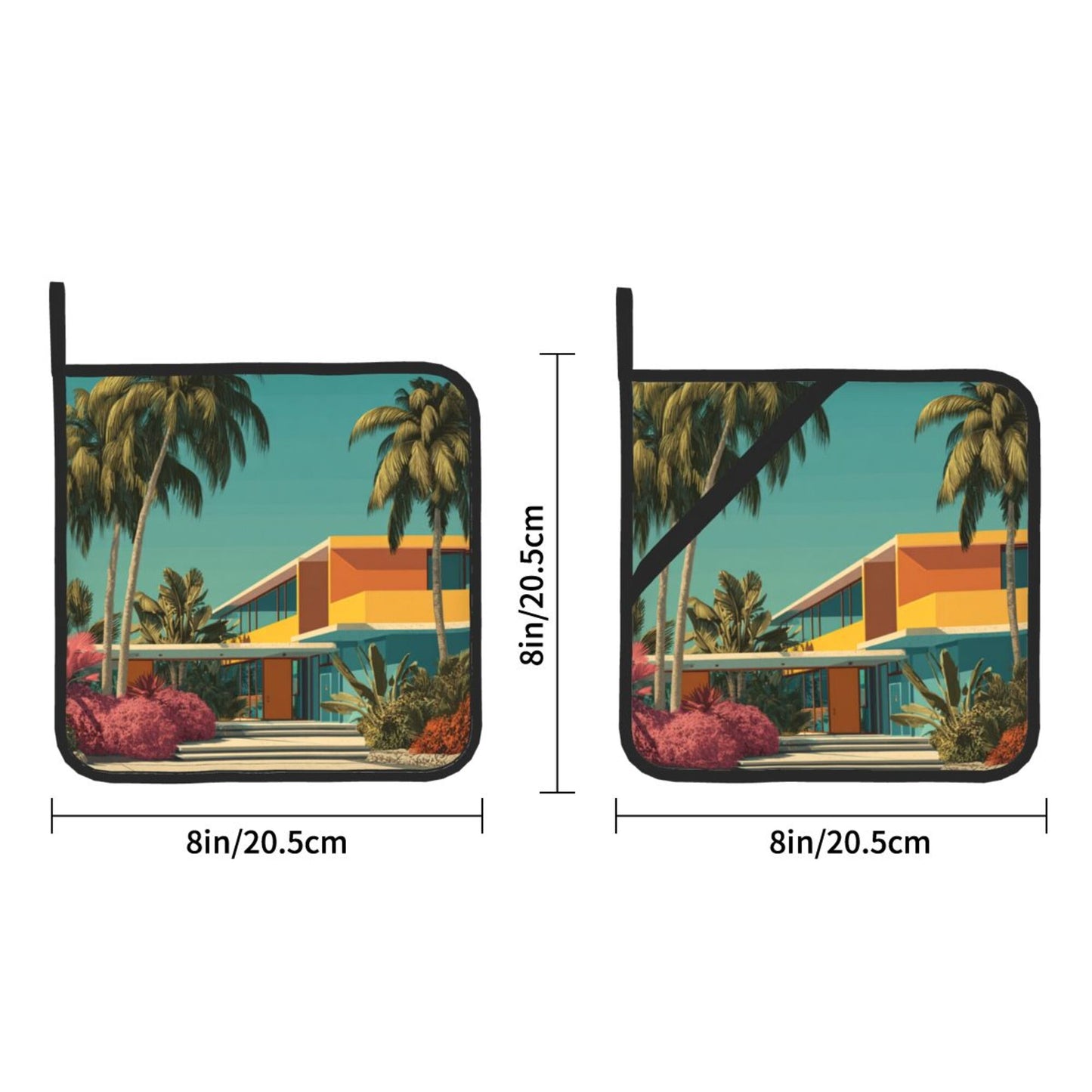 Square Heat Resistant Pads Set of 2 – Durable Non-Slip Kitchen and Dining Table Protectors with Tropical Modern Print