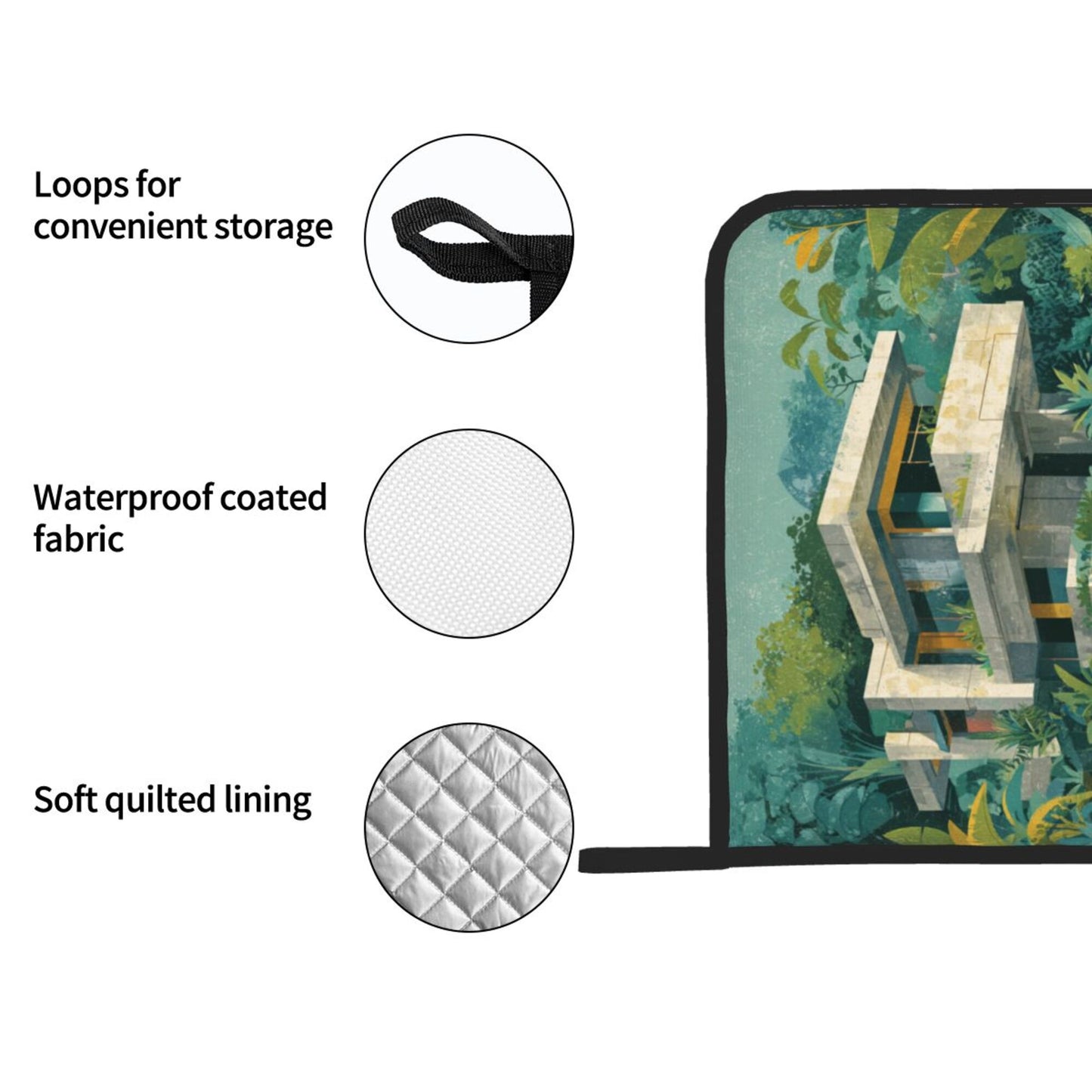 Square Heat Resistant Pads Set of 2 – Kitchen and Dining Table Protectors with Forest Villa Design, Durable and Easy to Clean