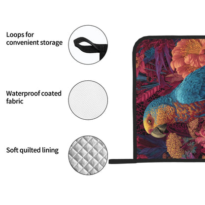 Square Heat Resistant Pads Set of 2 – Kitchen & Dining Protectors with Parrot and Floral Design