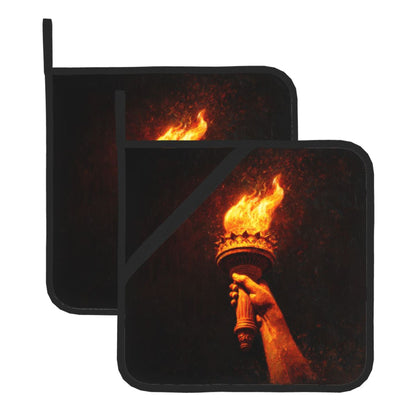 Square Heat Resistant Pads Set of 2 – Kitchen & Dining Protectors with Torch Flame Design