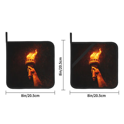 Square Heat Resistant Pads Set of 2 – Kitchen & Dining Protectors with Torch Flame Design