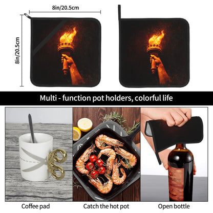Square Heat Resistant Pads Set of 2 – Kitchen & Dining Protectors with Torch Flame Design