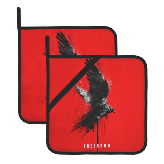 Square Heat Resistant Pads Set of 2 – Kitchen & Dining Protectors with Freedom Bird Design