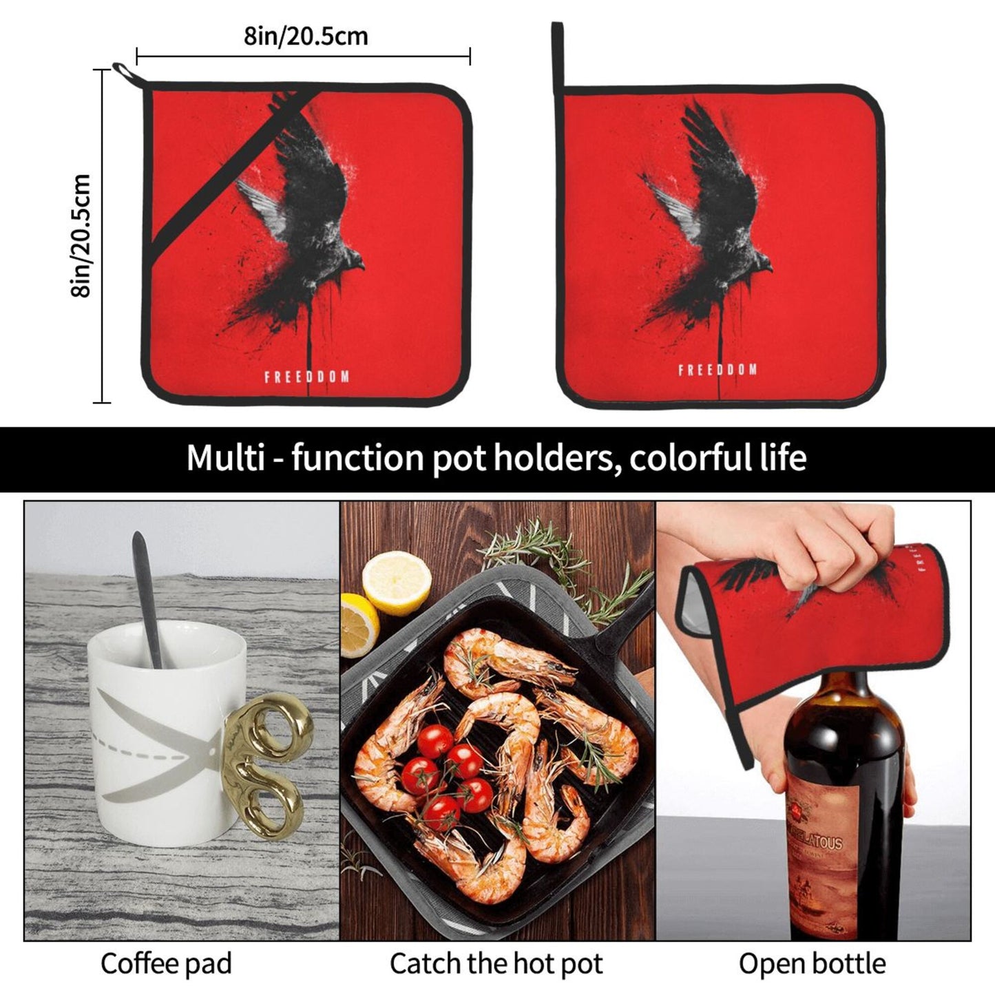 Square Heat Resistant Pads Set of 2 – Kitchen & Dining Protectors with Freedom Bird Design