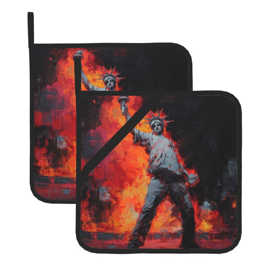 Square Heat Resistant Pads Set of 2 – Fire & Figure Art Design, Non-Slip Kitchen Table Protectors