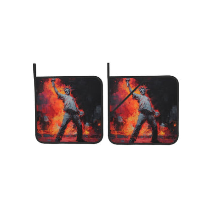 Square Heat Resistant Pads Set of 2 – Fire & Figure Art Design, Non-Slip Kitchen Table Protectors