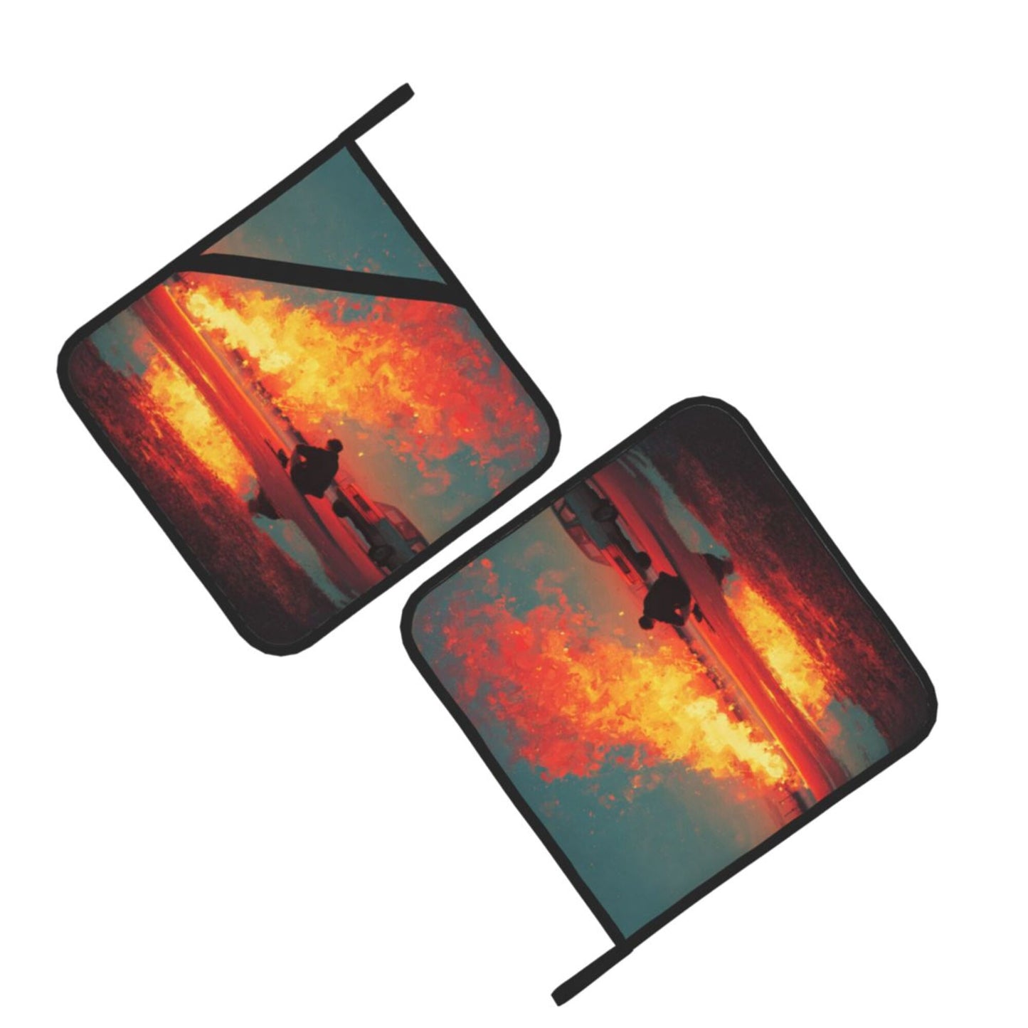 Square Heat Resistant Pads Set of 2 – Flame Street Scene Artistic Design, Non-Slip Kitchen & Dining Protectors