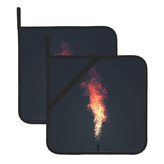Square Heat Resistant Pads Set of 2 – Flame Jet Artistic Design, Non-Slip Kitchen & Dining Protectors