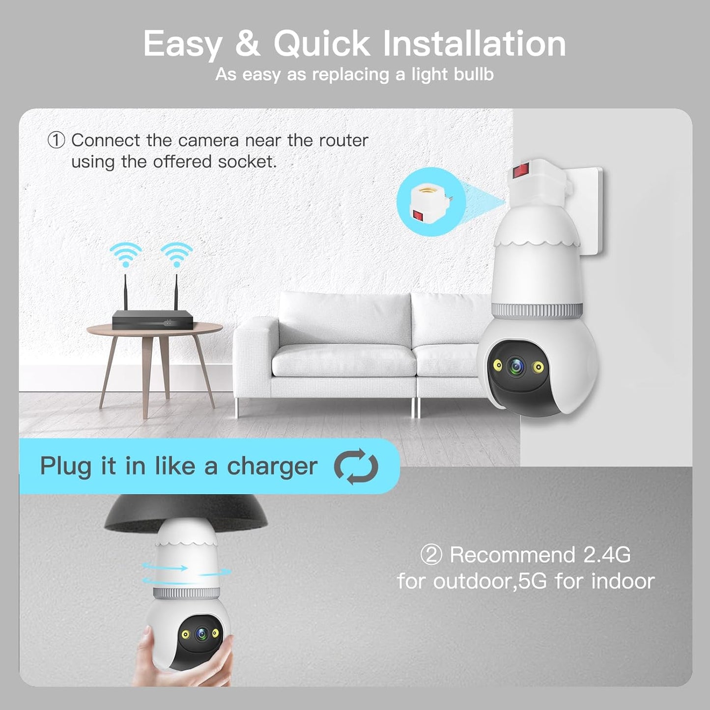 💥🔥🔥LAST DAY ONLY 49% OFF🔥🔥-4MP Light Bulb Security Camera 5G&2.4GHz Wireless Outdoor Indoor Camera with Night Vision